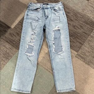 Stylish Light Blue Distressed MOM Jeans